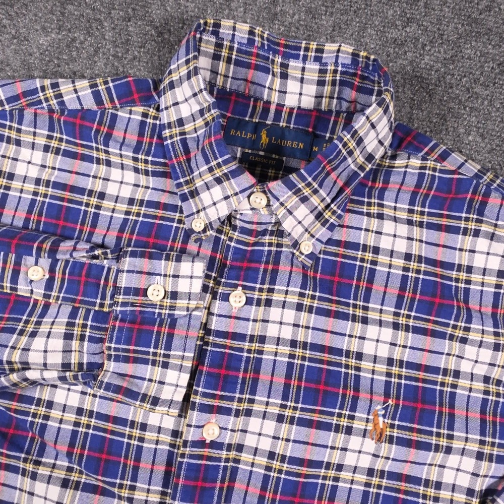 Polo Ralph Lauren Oxford Shirt Mens M Plaid Classic Fit Flesh Pony OCBD